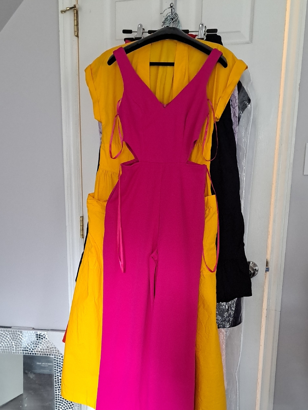 Hot Pink Wide Leg Jumpsuit with Cutouts